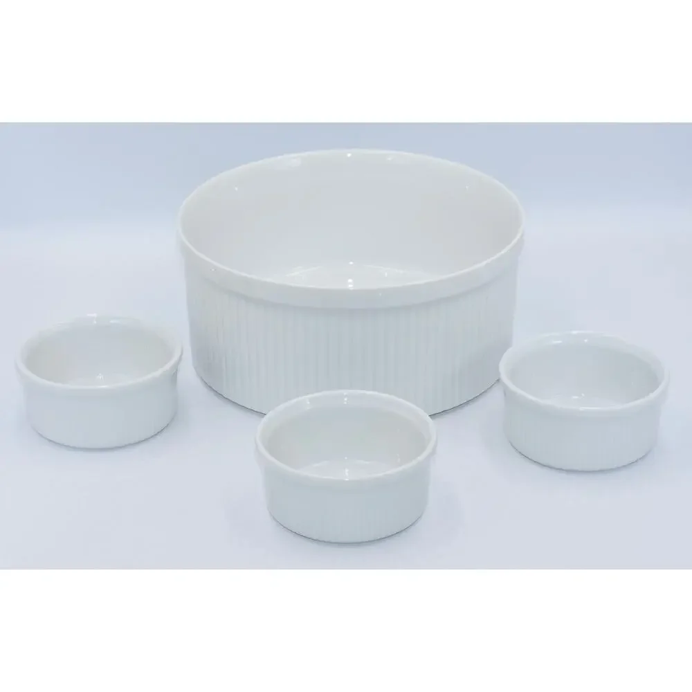 Dansk Bistro 4pc Christianshavn Ribbed Ramekins & Soufflé Casserole Dish